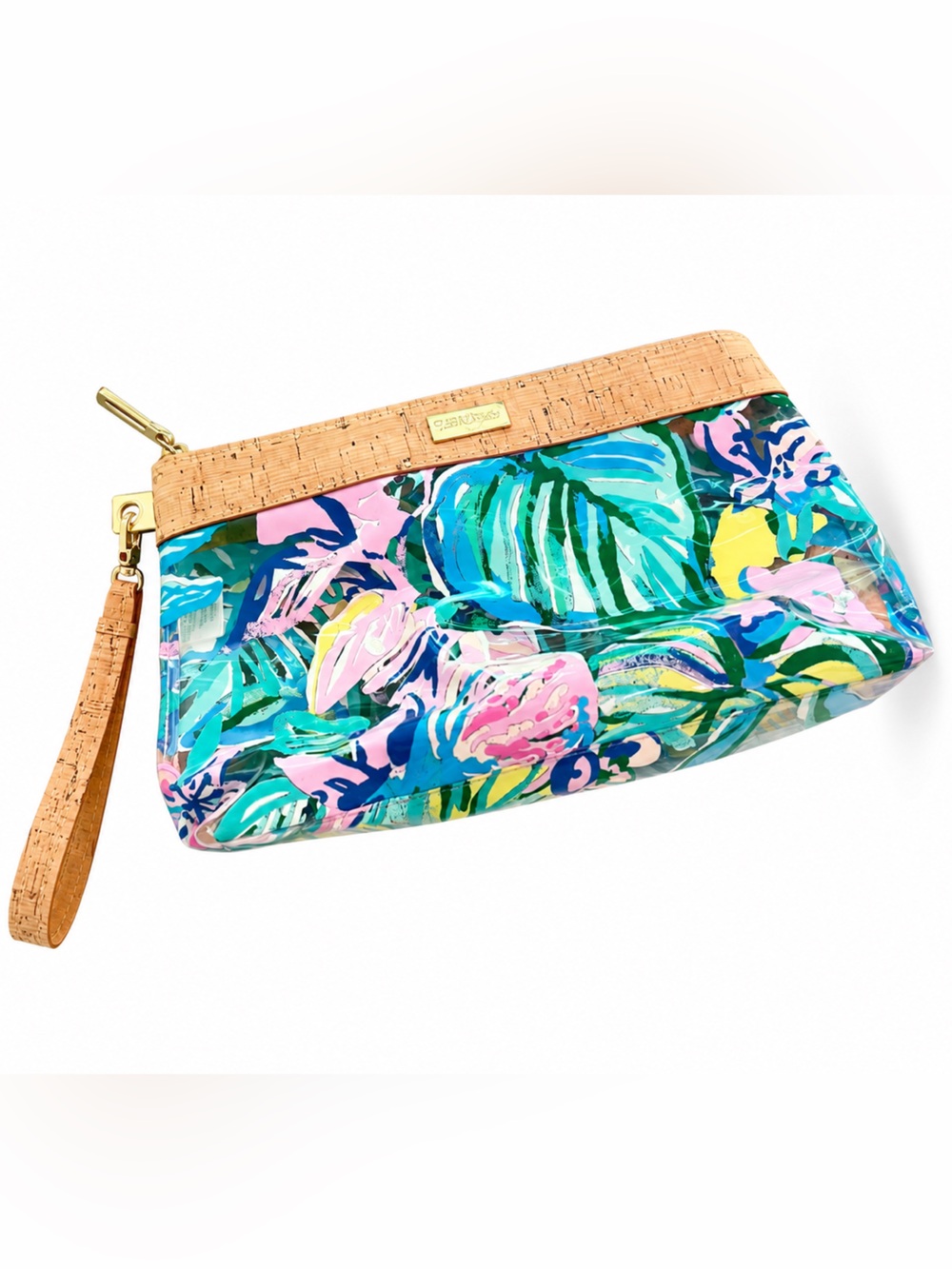Lilly Pulitzer Cork-Trim Floral Wristlet in Teal, Pink & Yellow